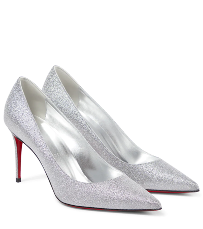 Christian Louboutin Kate 85 Leather Pumps In Silver/lin Silver