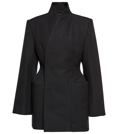 Balenciaga Tailored Wrap Wool Jacket Regular Fit In Black