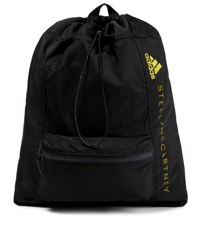 Adidas By Stella Mccartney Gym Sack Brand-print Recycled-polyester Backpack In Black/black/yellow
