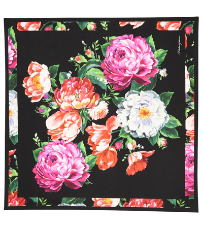Dolce & Gabbana Floral-print 120x200cm Silk Scarf In Black