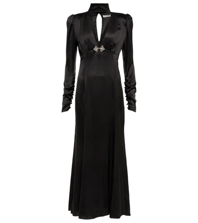 Alessandra Rich Crystal-embellished Cutout Silk-satin Maxi Dress In Black