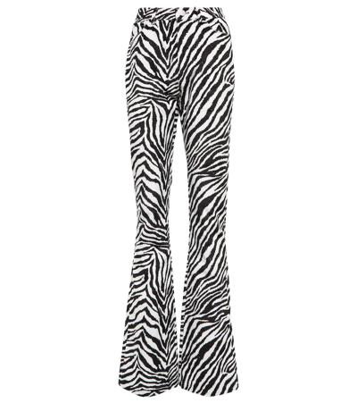 Alessandra Rich Black Zebra Print High Waist Flared Velvet Trousers In White,black