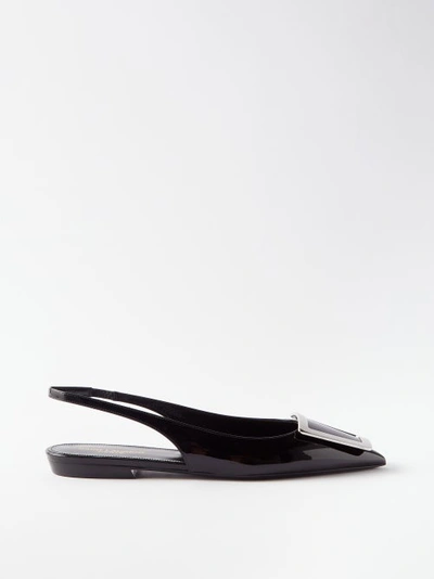 Saint Laurent Maxine Buckled Patent-leather Slingback Flats In Nero