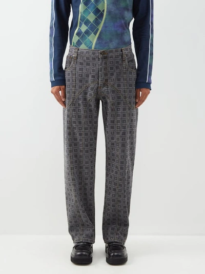 Ahluwalia Kalonji Graphic-print Straight-leg Jeans In Grey