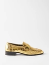 The Row Gathered Metallic Eel Leather Loafers In Gold