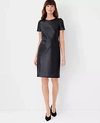 ANN TAYLOR FAUX LEATHER PUFF SLEEVE FLARE DRESS