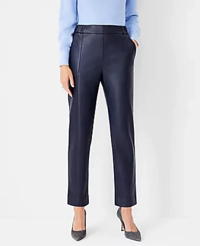 Ann Taylor The Faux Leather High Waist Easy Ankle Pant In Night Sky