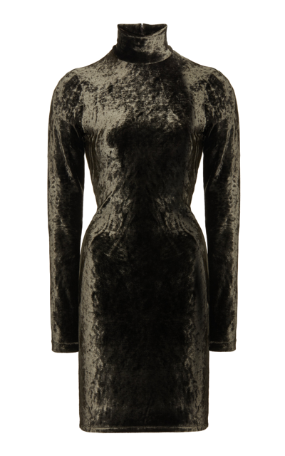 Balenciaga Turtleneck Long-sleeve Crushed Velvet Mini Dress In Brown
