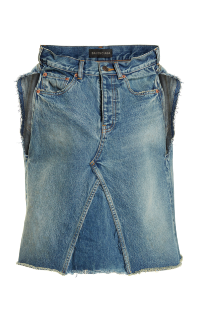 Balenciaga Pants Off-shoulder Denim Top In Blue