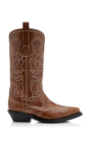 Ganni 50mm Mid-calf Western Boots In Brown
