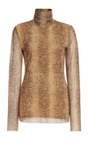 Ganni Printed Mesh Ls Fitted Turtleneck Snake Starfish In Python