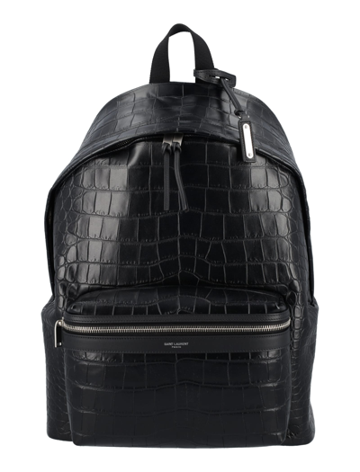 Saint Laurent City Backpack In Crocodile Embossed Leather In Black