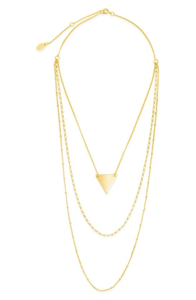 Sterling Forever Triple Chain Layered Triangle Necklace In Gold