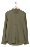 14th & Union Long Sleeve Slim Fit Linen Cotton Shirt In Olive Grove