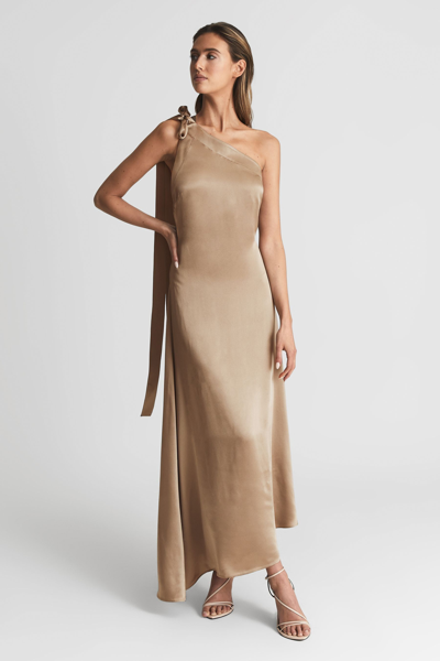 Reiss Delphine Asymmetric Woven Maxi Dress In Mink