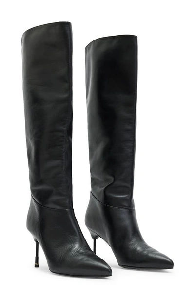 Allsaints Nori Knee High Pointed Toe Boot In Black