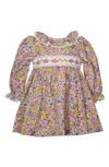 GERSON & GERSON PIERROT FLORAL PRINT SMOCKED LONG SLEEVE COTTON DRESS