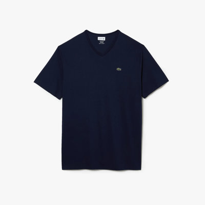 Lacoste Menâs Tall Fit Ribbed V-neck Cotton T-shirt - 2xl Tall In Blue