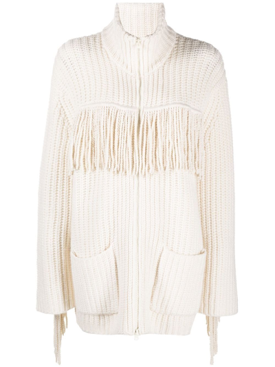 Lisa Yang Elisa Oversized Fringed Ribbed Cashmere Cardigan In Cream