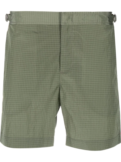 Orlebar Brown Checker-print Swim Shorts In Green