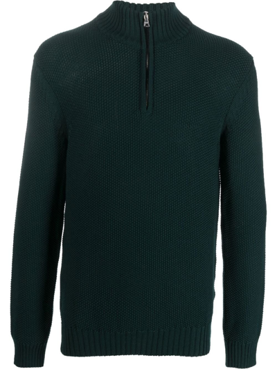 Orlebar Brown Lennard Waffle Short-zip Sweatshirt In Green