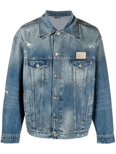 Dolce & Gabbana Distressed Denim Jacket In Blue