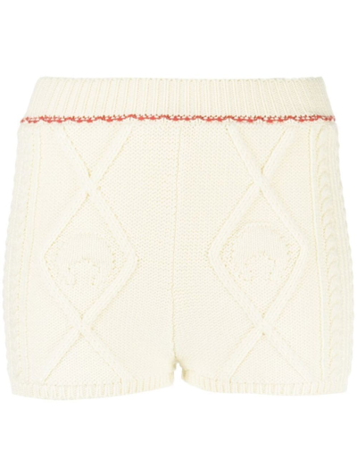 Marine Serre Moon Cable-knit Wool Knitted Shorts In Beige