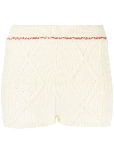 MARINE SERRE CABLE-KNIT WOOL SHORTS