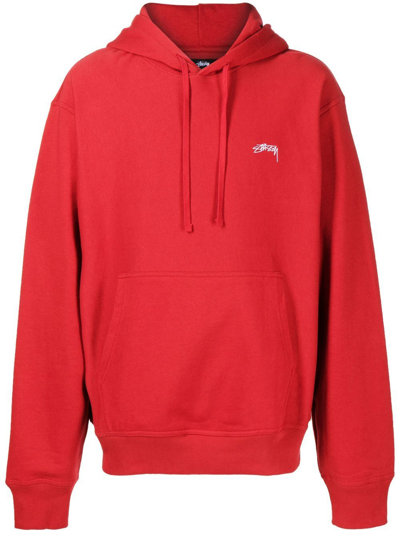 Stussy Embroidered-logo Detail Hoodie In Red