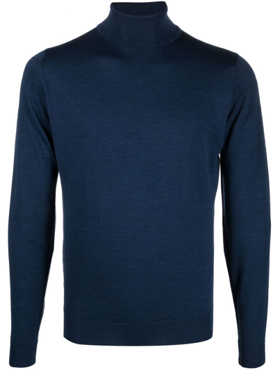 John Smedley Roll-neck Merino Jumper In Blau