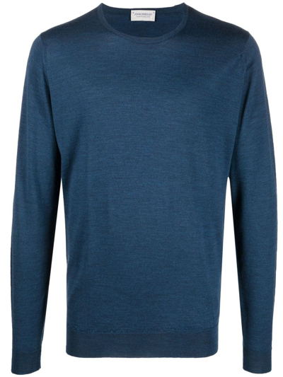 John Smedley Fine-knit Ribbed-trim Jumper In Blau