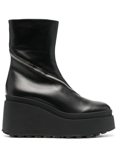 Vic Matie Platform Leather Ankle Boots In Black