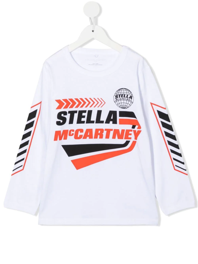 Stella Mccartney Kids' Logo Graphic-print Long-sleeve T-shirt In Weiss