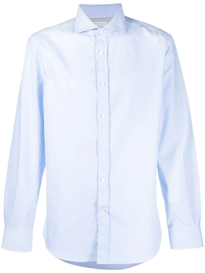 Brunello Cucinelli Spread-collar Long-sleeve Shirt In Blue