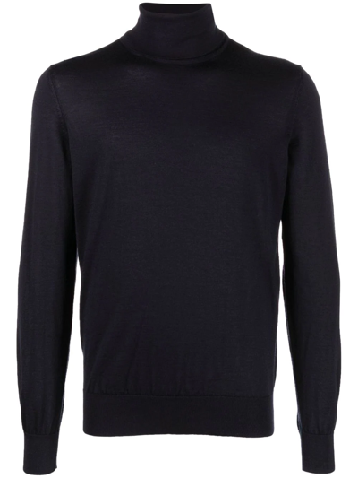Zegna Roll-neck Cashmere-silk Jumper In Blau