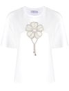 Area Crystal-embellished Floral-detail T-shirt In Weiss