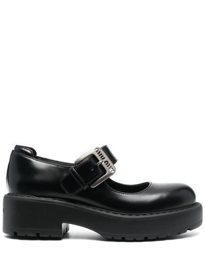 Miu Miu Leather Mary Jane Shoes With Buckle In Black