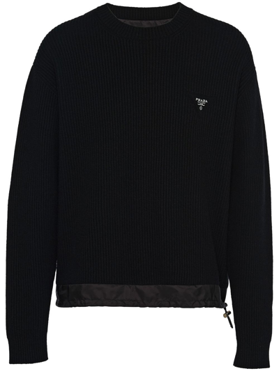 Prada Embroidered-logo Jumper In Black