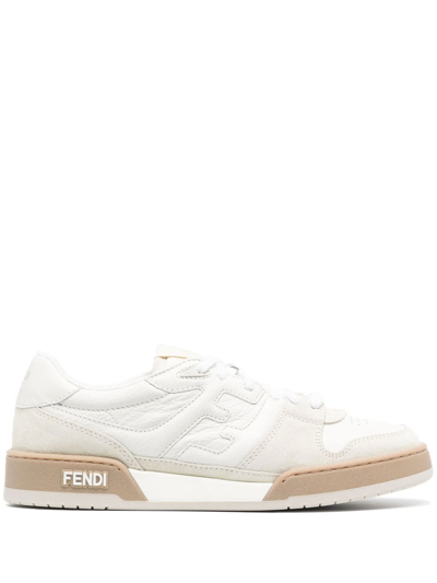 Fendi Neutral Match Suede Low-top Sneakers In Blanc