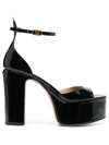 Valentino Tan-go 155 Platform Sandals In Patent Leather In Schwarz