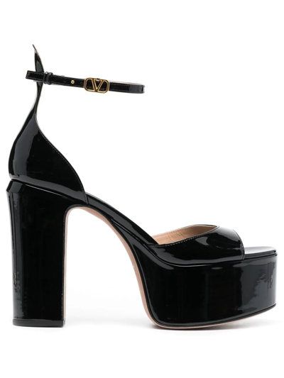 Valentino Garavani Tan-go Black Patent Leather Platform Sandals