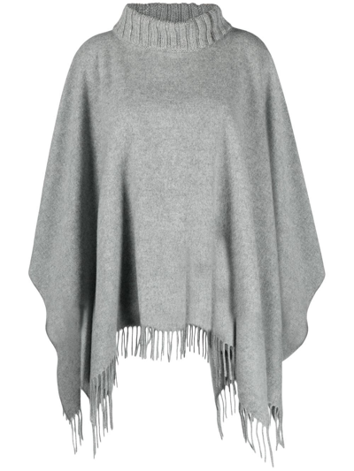 Fabiana Filippi Fringed Knitted Cape In Grey