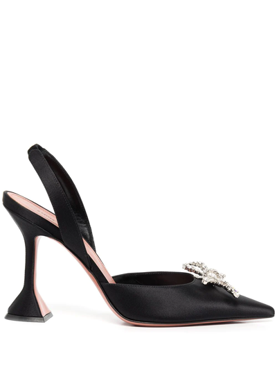 Amina Muaddi Rosie Crystal Bow Halter Pumps In Black