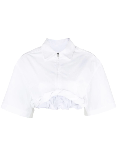 Jacquemus Silma Rolled-hem Cropped Top In Weiss