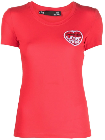 Love Moschino Chest Embroidered-logo Detail T-shirt In Red