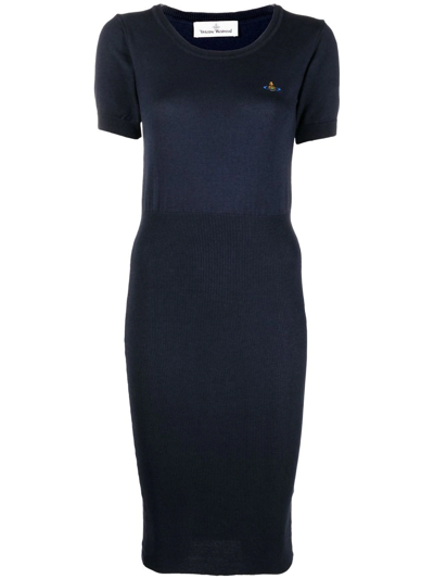 Vivienne Westwood Orb-logo Knitted Midi Dress In Navy