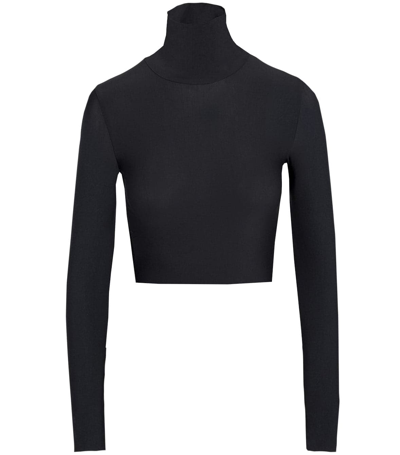 Commando Butter Long Sleeve Cropped Turtleneck In Black