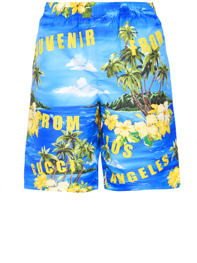 Gucci Printed Nylon Swim Shorts In Blue