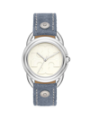 Tory Burch Miller Watch, Light Blue Suede/silver-tone Stainless Steel In White/blue