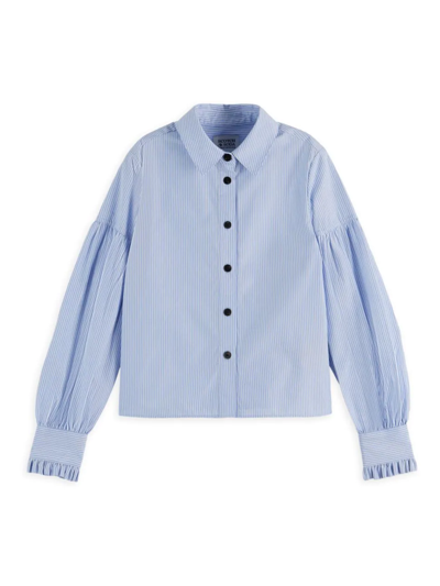 Scotch & Soda Kids' Little Girl's & Girl's Stripe Puff-sleeve Shirt In Blue